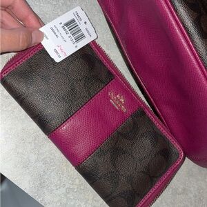 Coach Pink and Brown Signature Wallet